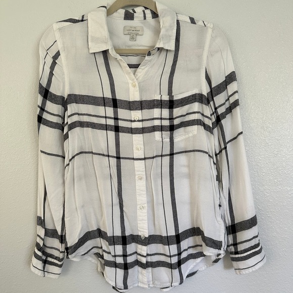 Lucky Brand Button Front Window Pane Plaid Long Sleeve Collared Womens Blouse Sm - Picture 3 of 7